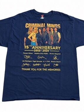 Criminal Minds 15th Anniversary Graphic T Shirt Mens XL Navy Cast‎ TV Show Tee